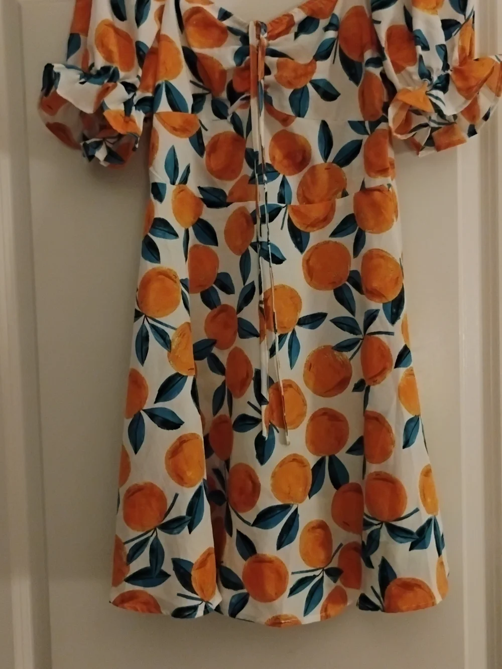 Girls Orange Fruit-Print Casual Off-Shoulder Dress
